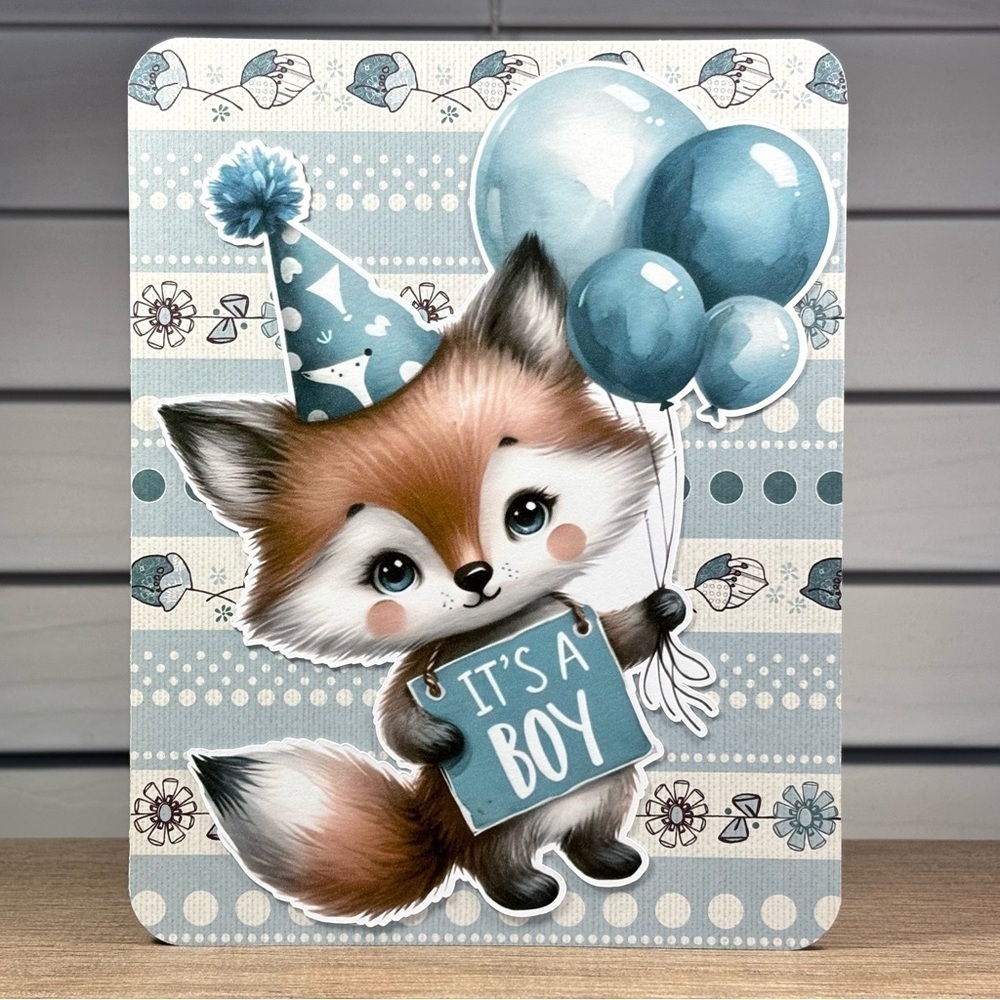 Handmade New Baby Boy Fox Greeting Card